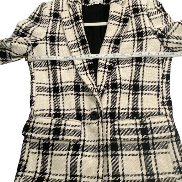 Evereve Womens Plaid single button Blazer XS Black & White Checkered Textured - Picture 12 of 16